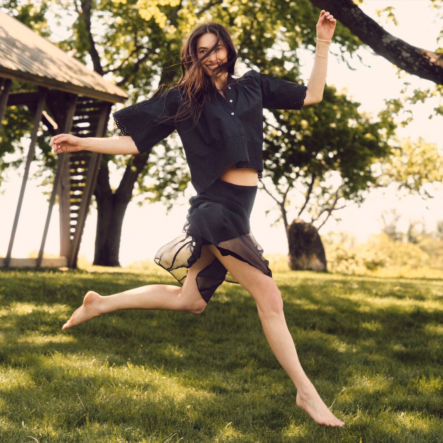

Топ Джоли из хлопкового поплина с люверсами J.Crew, черный