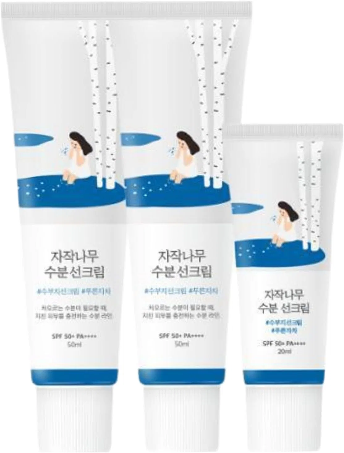 Солнцезащитный крем для лица Round Wrap Birch Moisture Sunscreen Lound Lab, набор 2 шт., 50 мл + 20 мл, SPF50+ PA++++ Nongsori
