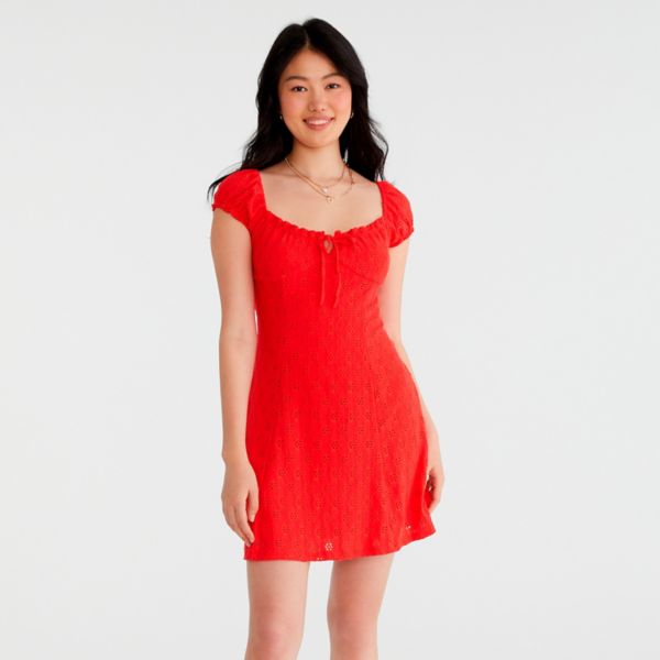 

Мини-платье с короткими рукавами и люверсами для юниоров Aeropostale, цвет tomato