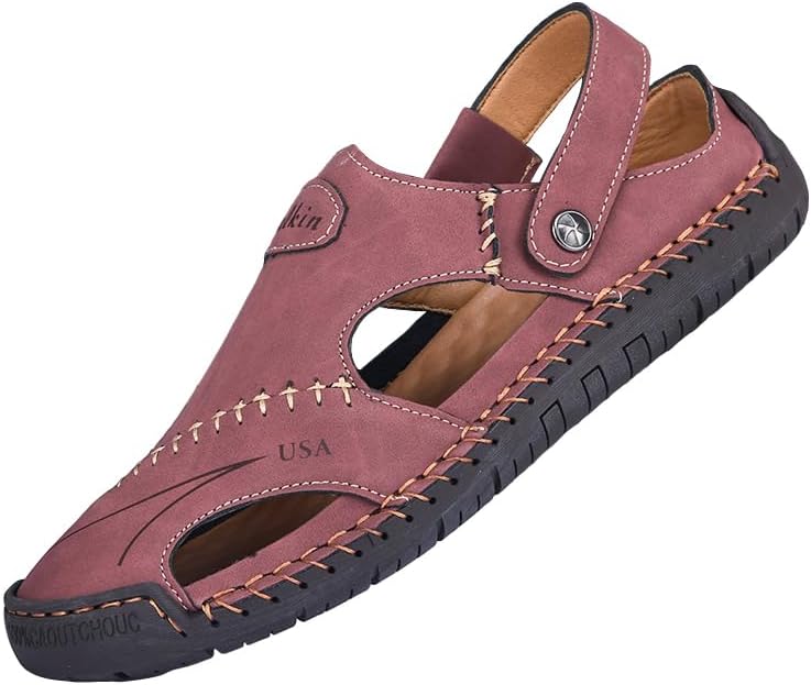 

Мужские кожаные сандалии-рыбаки с закрытым носком, спортивные сандалии с вырезами, слипоны, римские повседневные летние пляжные шлепанцы Salkin, розовый