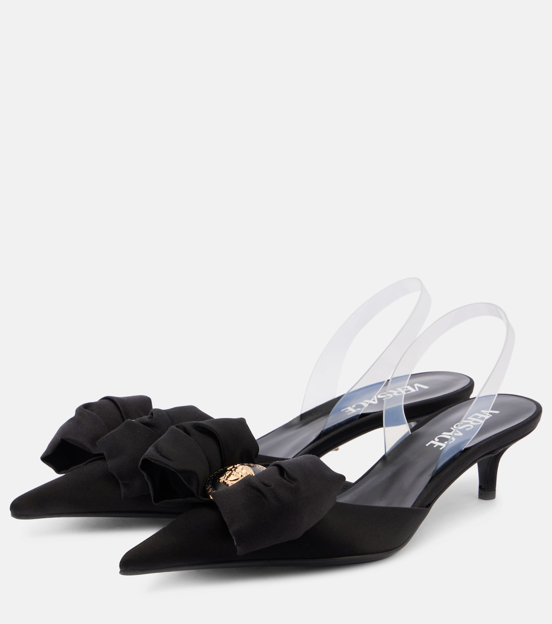 Атласные туфли-лодочки Alia 45 с открытой пяткой Versace, Black-Versace Gold — фото 4
