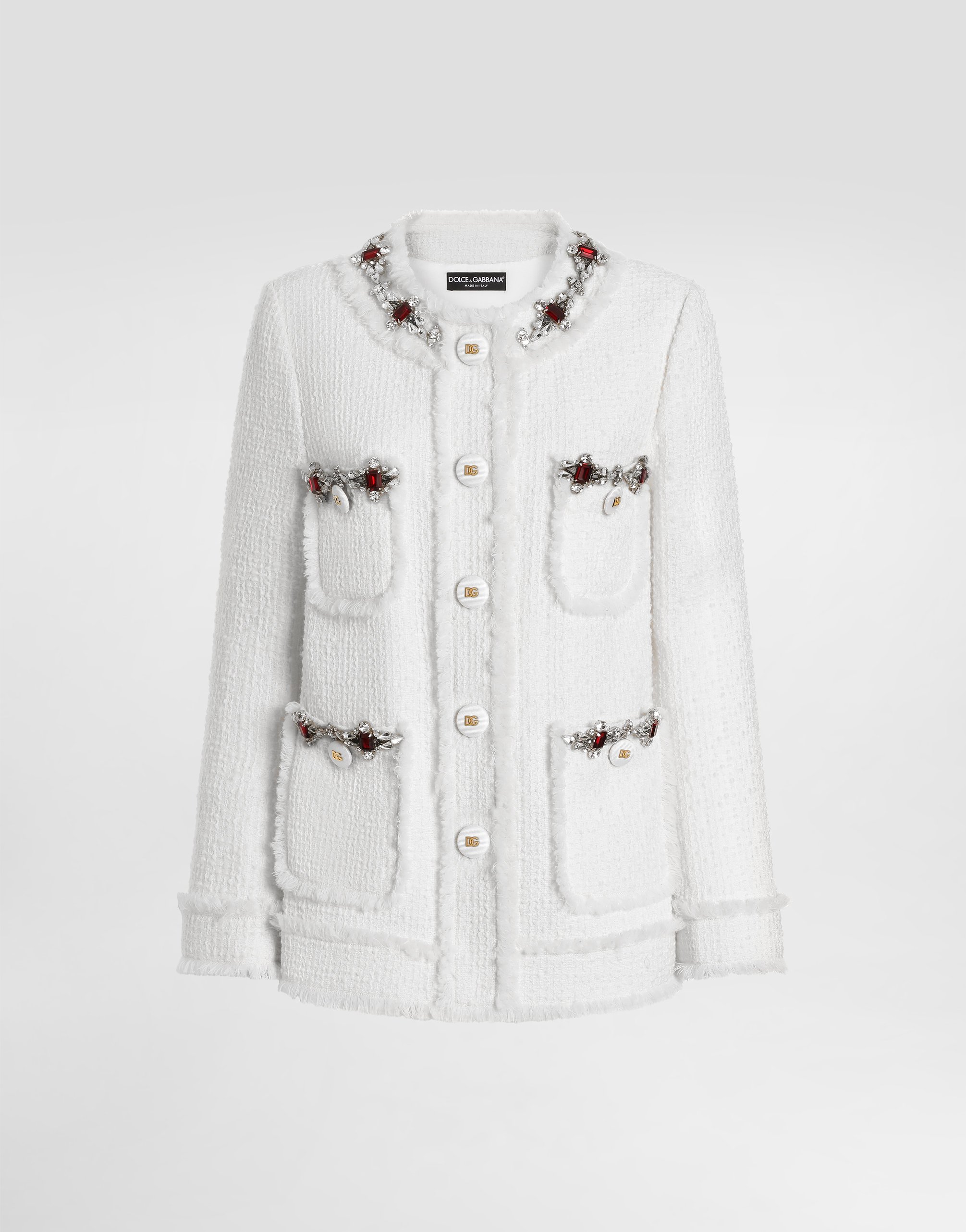 

Твидовый однобортный пиджак с вышивкой из украшений Dolce & Gabbana, белый
