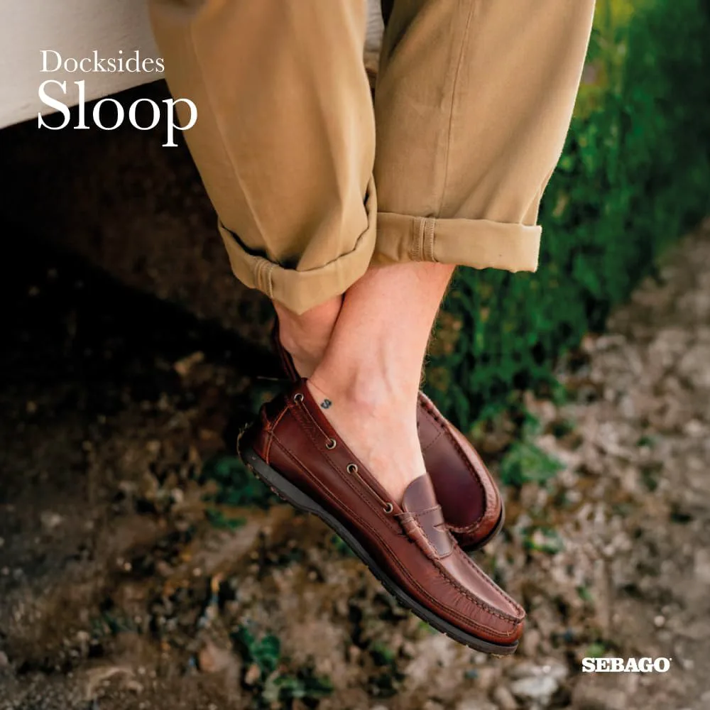 Водонепроницаемые лодочные туфли Sebago Sloop - мокасины в стиле лоферов из полноценной кожи с плотной кожаной подкладкой и резиновой подошвой, не оставляющей следов и не скользящей, коричневый — фото 2