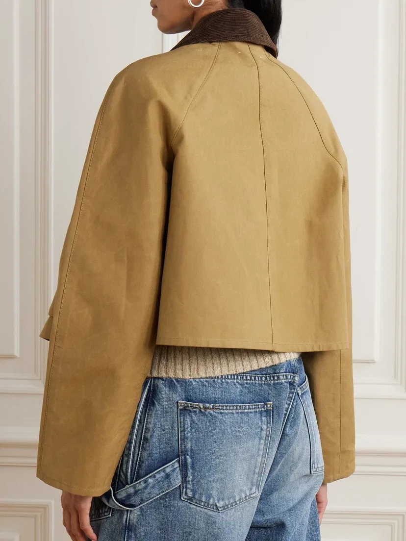 Укороченная куртка из вощеного хлопка с вельветовой отделкой JW ANDERSON, бежевый — фото 4