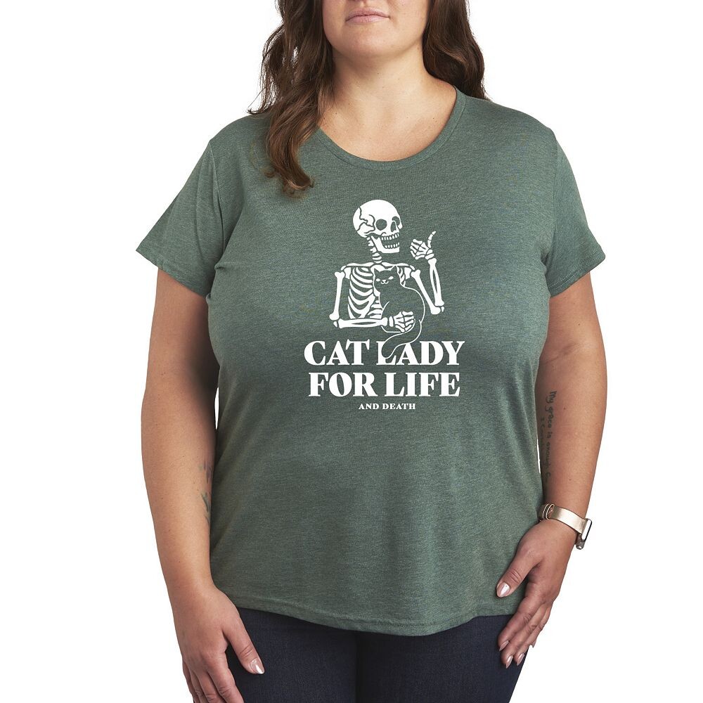 

Футболка с рисунком скелета размера плюс Cat Lady For Life, цвет Heather Green