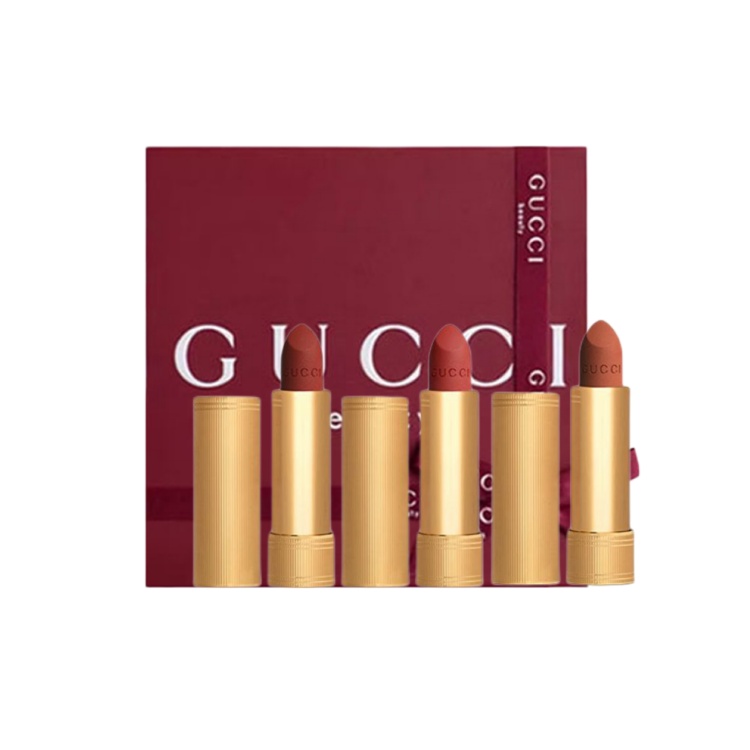 

Heartfelt Velvet Mist Box Помады матовые, легко растушевываются, для тона кожи GUCCI, three-piece set: #217 розовый chestnut+#505 italian красный коричневый+#308 rich terracotta