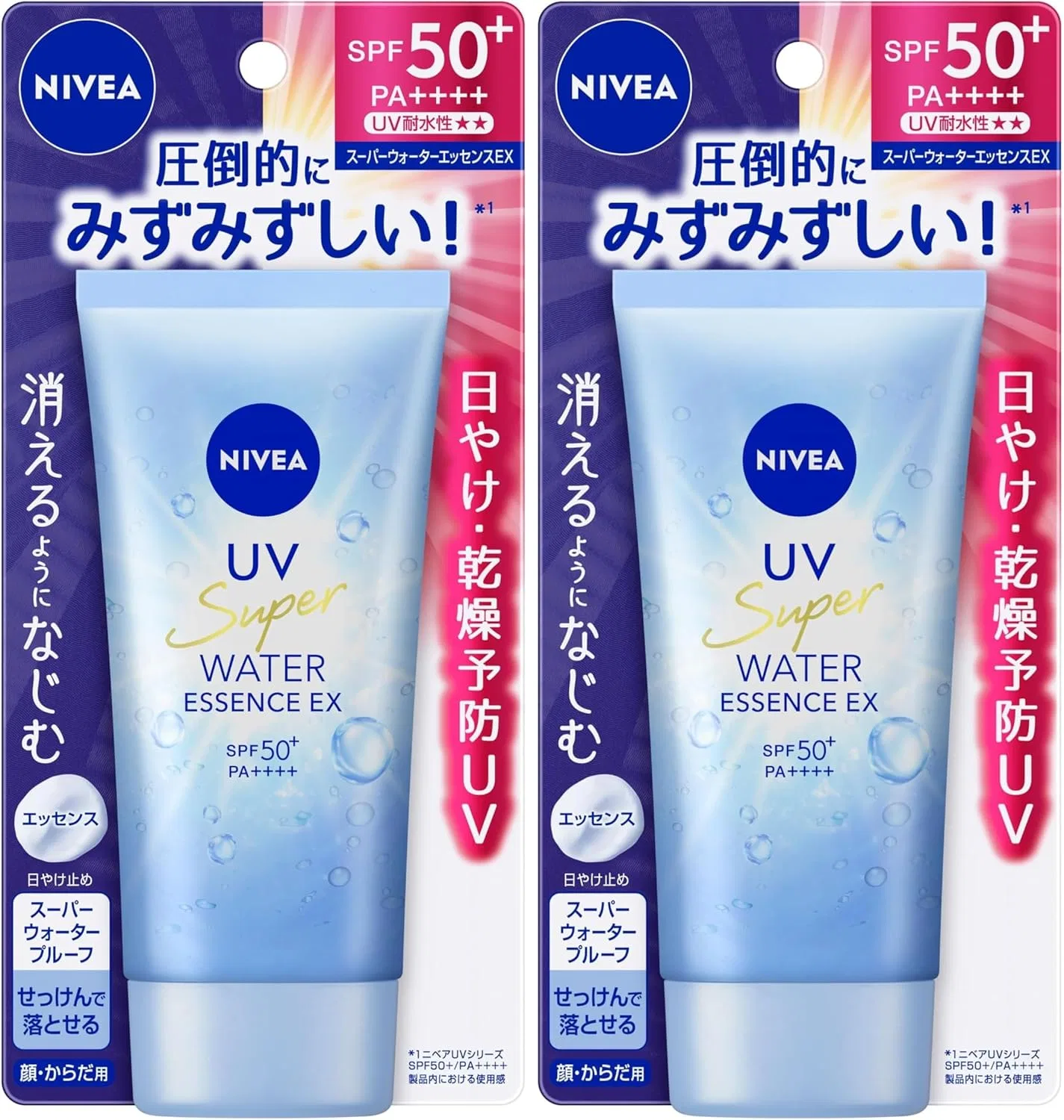 Солнцезащитный крем Nivea UV Water Essence EX SPF50+ PA++++ 80 г, синий, упаковка 2 шт