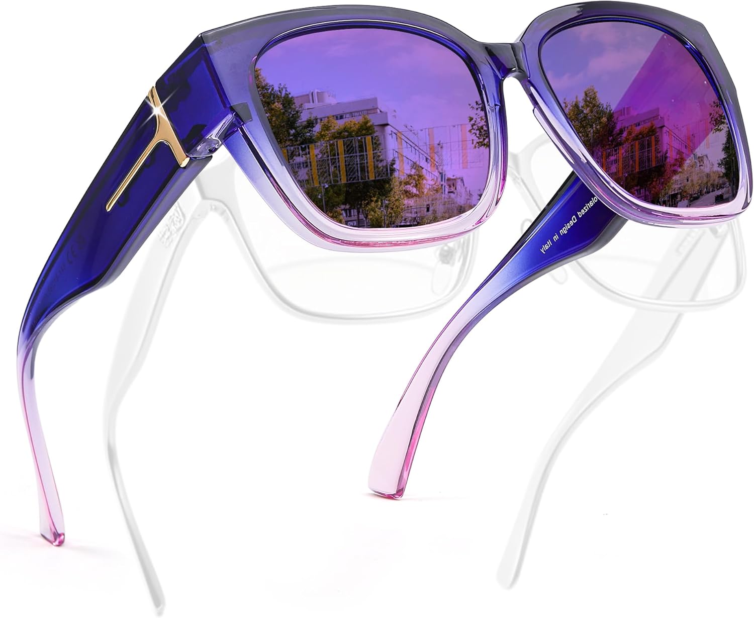 

Солнцезащитные очки FancyPink Polarized Fit Over Glasses для женщин с защитой от УФ-излучения - зеркальные очки, модные большие квадратные солнцезащитные очки, A09-bluepurple Frame Purple Glasses