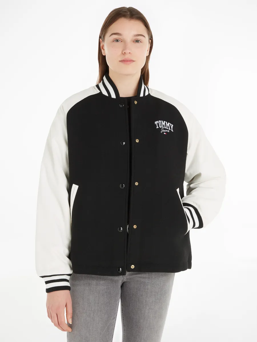 

Куртка Tommy Jeans для отдыха "TJW CORD WOOL MIX LETTERMAN" с вышитым логотипом, черный