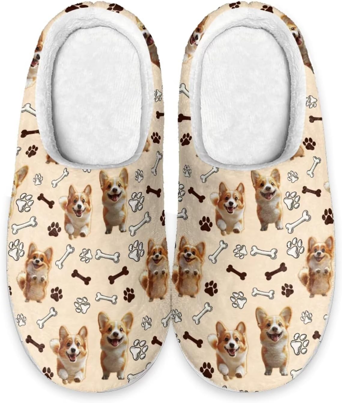 

Теплые тапочки Xoenoiee для мужчин и женщин, мягкие удобные домашние тапочки, легкие, слипоны, пушистые для спальни и дома, Cute Corgi Bone Paws