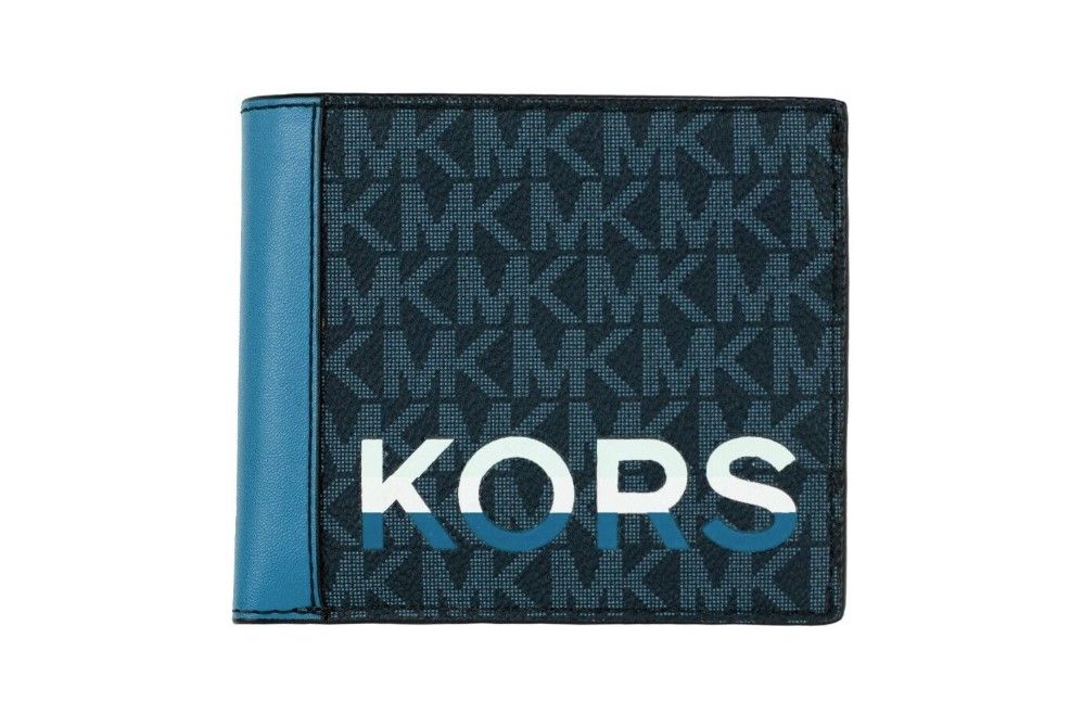 

Кожаный бумажник Cooper Blue Multi Signature с графическим логотипом Michael Kors