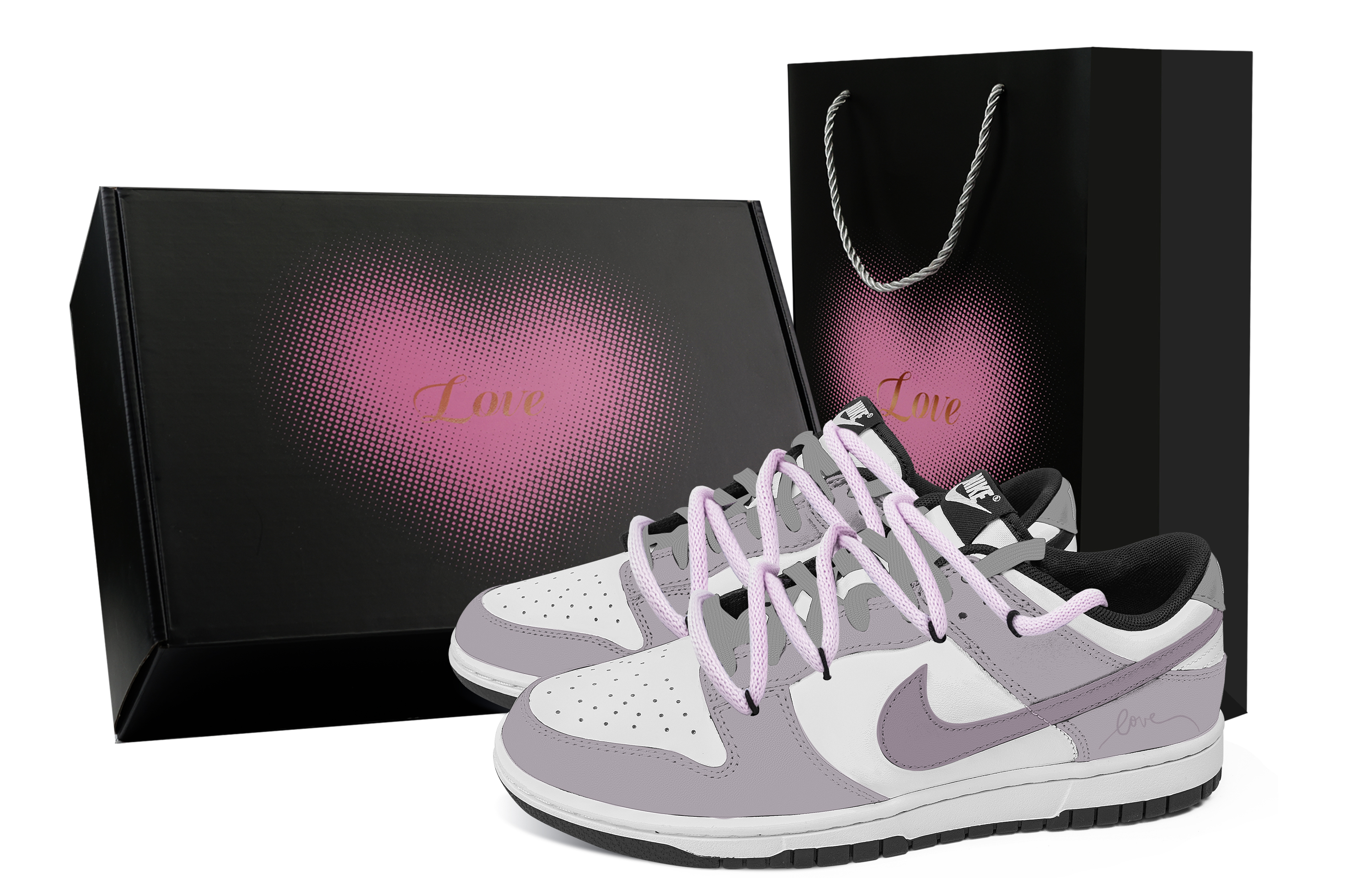 

Nike Dunk Love Letter, Heart Box Abrasion Resistant Low top Skateboard Shoes Unisex Purple White