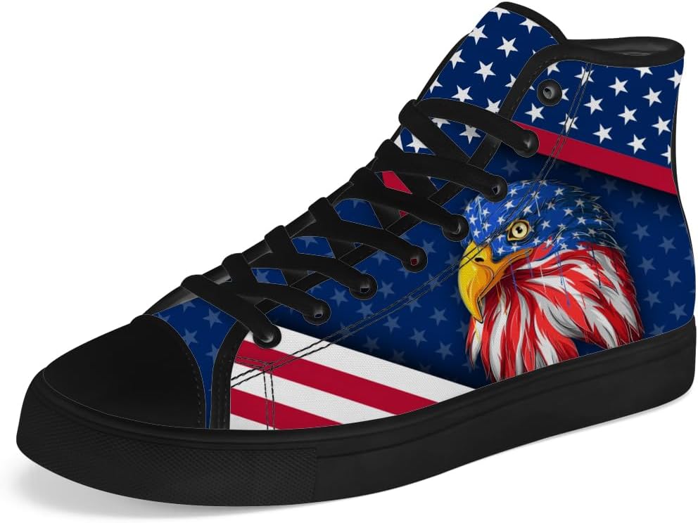 

Мужские и женские высокие кеды chebing с американским флагом на канве, высокие кроссовки для 4 июля, повседневные шнуровки, синий