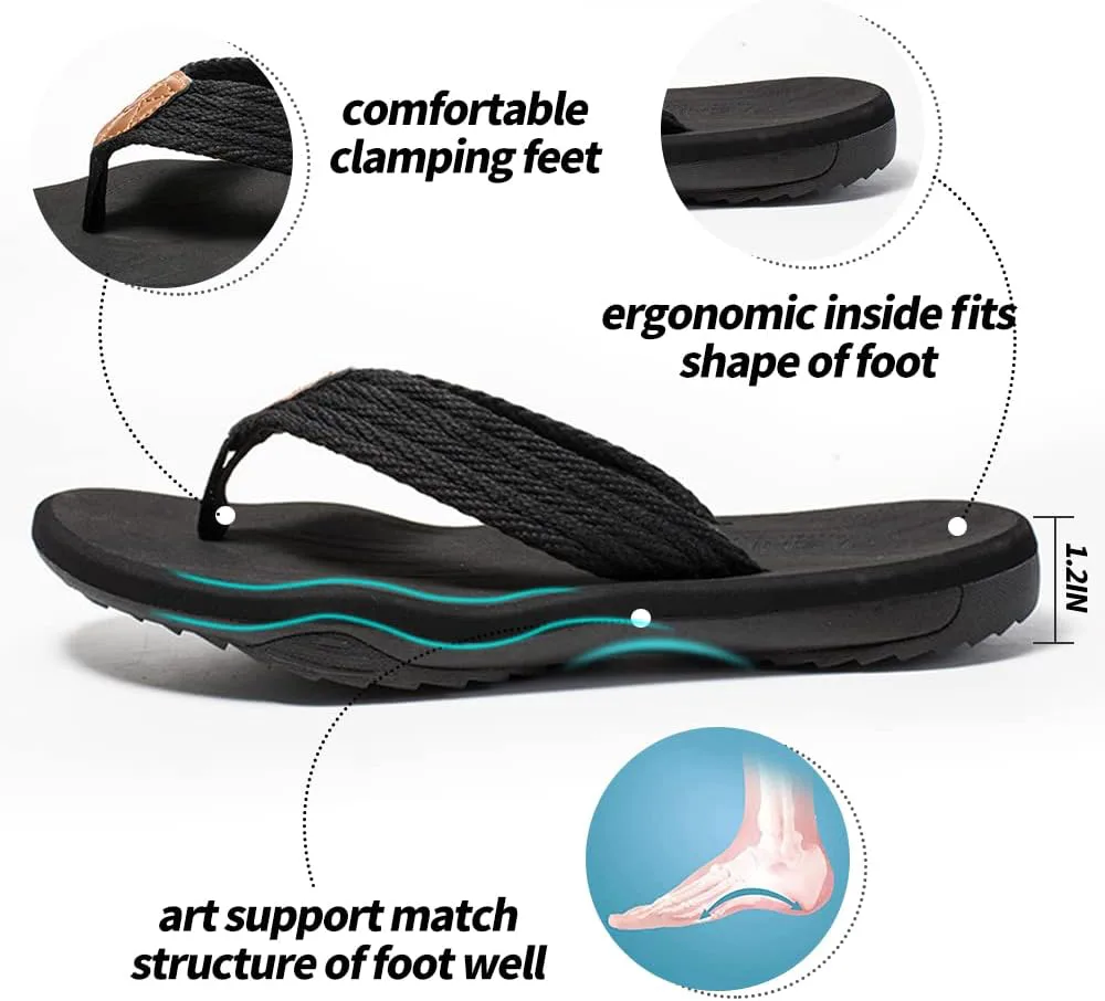 

MGGMOKAY Men's Flip Flops Сандалии Comfortable Thong Сандалии Arch Support Casual T-Strap Сандалии for Men Summer Beach Slides Shoes, черный