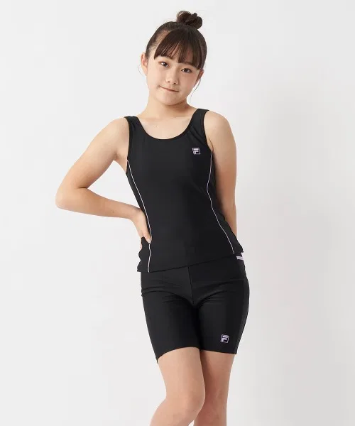 【FILA】Детский купальник-танкини, школьный купальник, раздельный купальник, конструкция, предотвращающая скатывание, для плавания — фото 3
