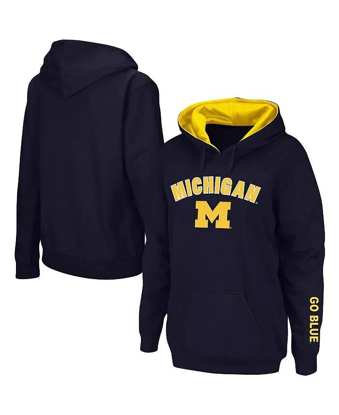 

Женский темно-синий пуловер с капюшоном Michigan Wolverines Arch и Logo 1 Colosseum, синий