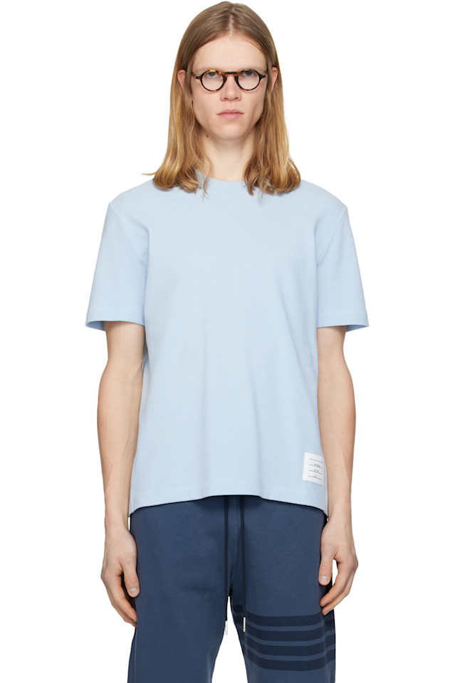 

Thom Browne Классическая синяя футболка пике с четырьмя полосами