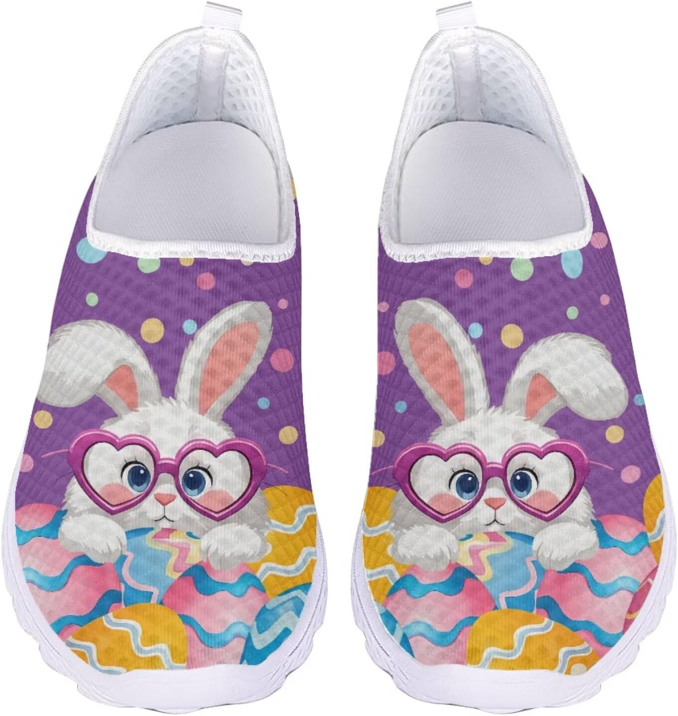 

Женские и мужские кроссовки для ходьбы, сетчатые, с плоской подошвой, без застежки, дышащие, размеры США 5-12 Xixirimido, Cute Rabbit Easter Egg