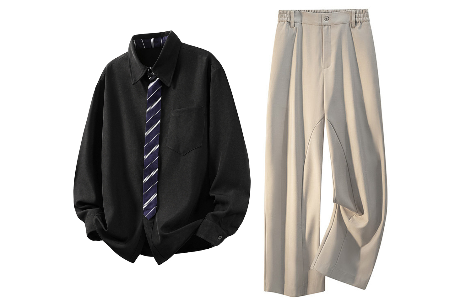 

Повседневная спортивная одежда Unisex с лацканом Lapel Moderate X1617, черный top+хаки pants