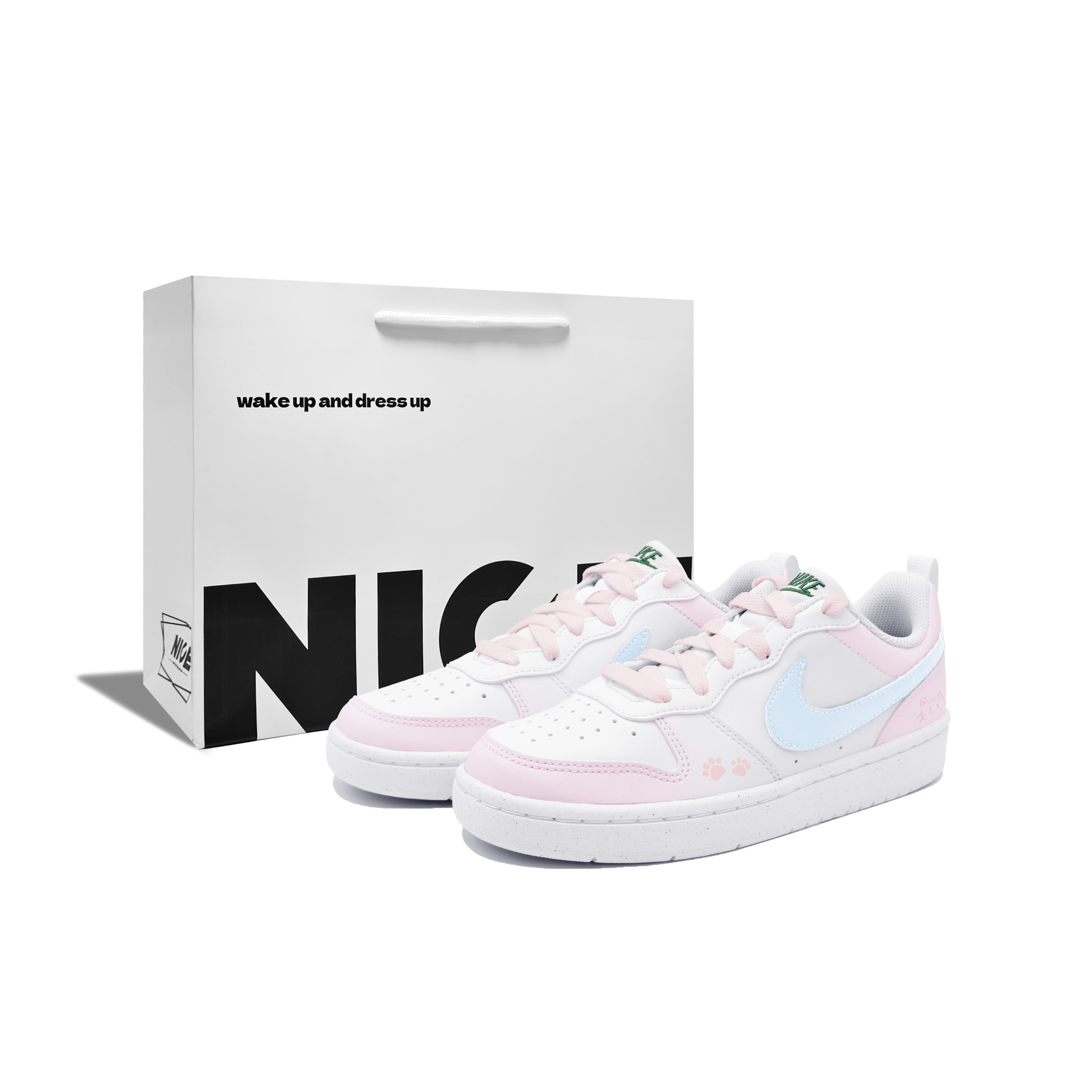 

Court Borough Sweetie Cat Paw Abjasio Устойчивые к истиранию низкие детские скейтбординговые туфли Teenagers Nike, розовый