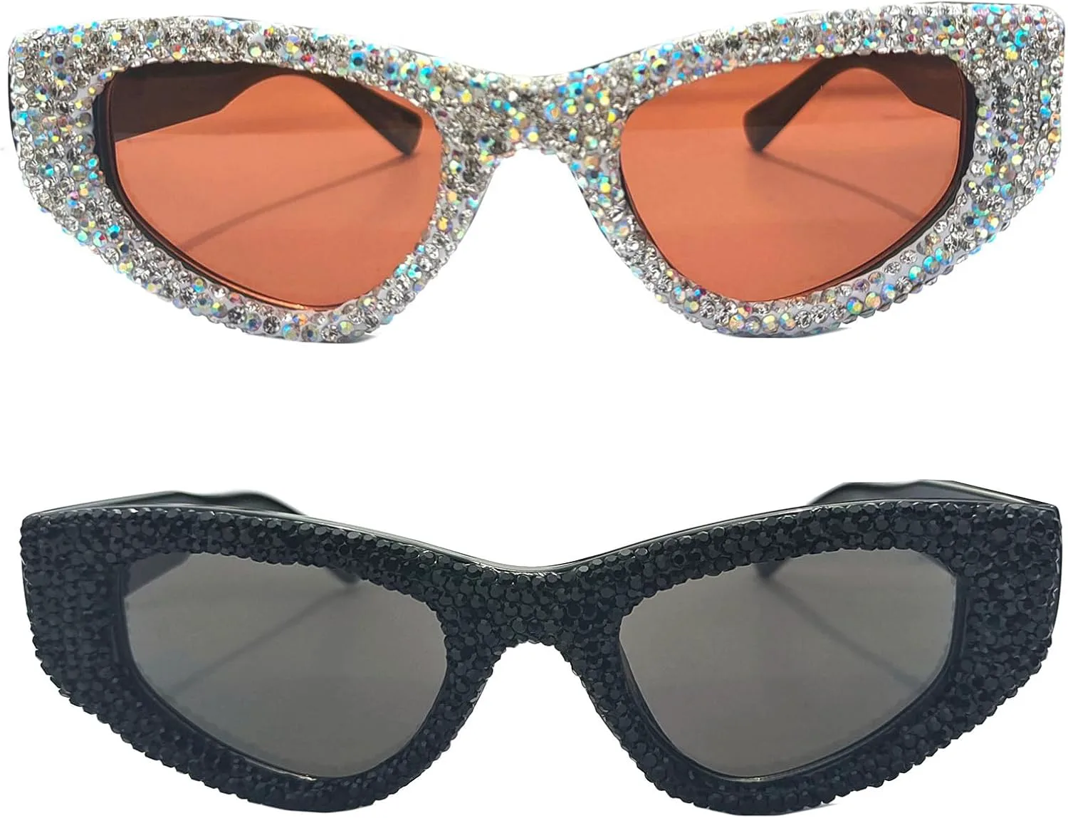 

Солнцезащитные очки Willochra со стразами, модные женские, сверкающие, в форме кошачьих глаз, с бриллиантами, квадратные, женские, с кристаллами, 2pcs--black&brown