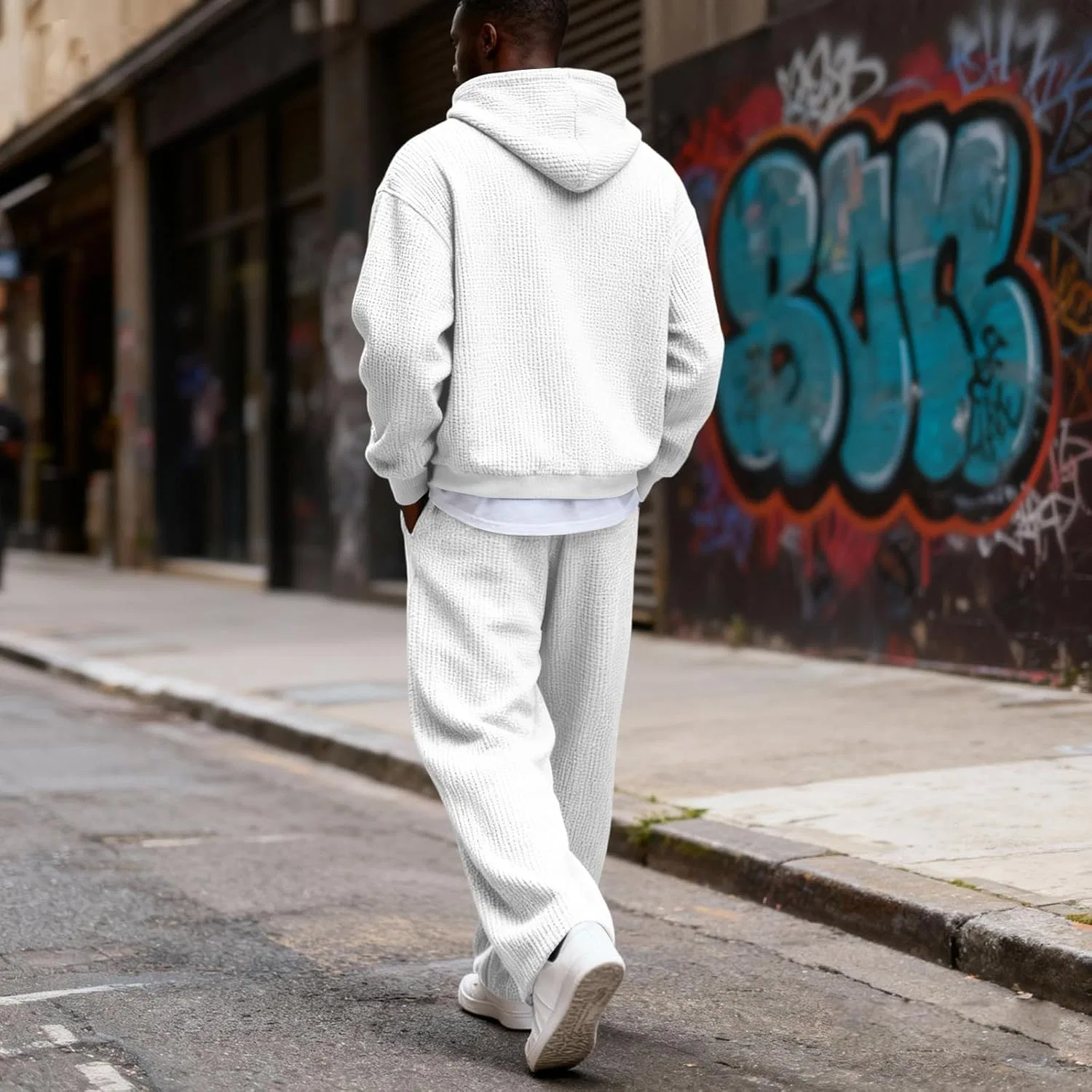 Мужской спортивный костюм, вафельная вязка, K010-white — фото 4