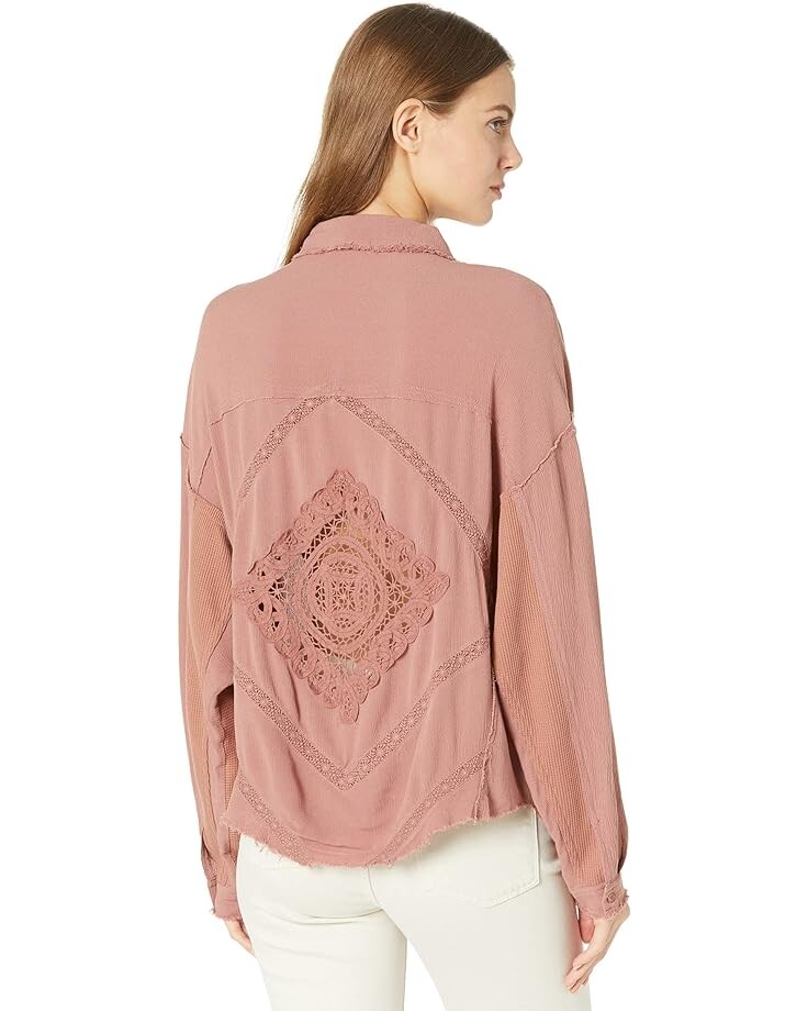 

Топ Miss Me Lace Contrast Woven Top, цвет Mauve Pink