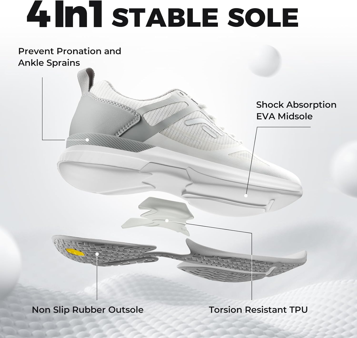 Кроссовки FitVille Extra Wide для мужчин для игры в пиклбол, теннисные кроссовки с поддержкой свода стопы, белый/серый — фото 4
