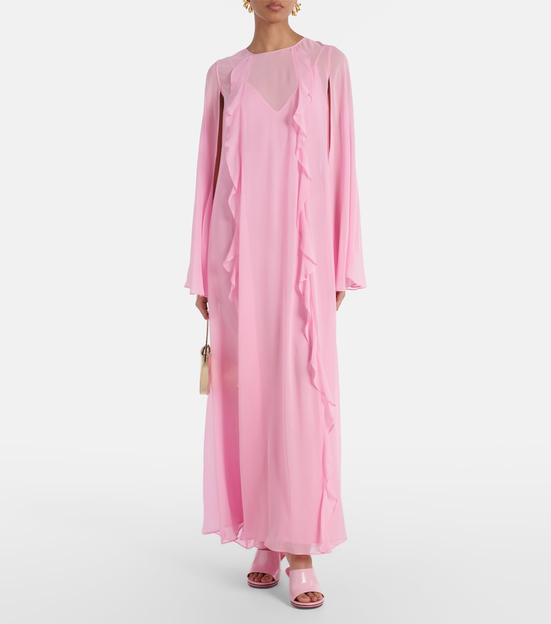 Платье макси Smirne из жоржета с цветочной аппликацией Max Mara, Rosa Candy — фото 2