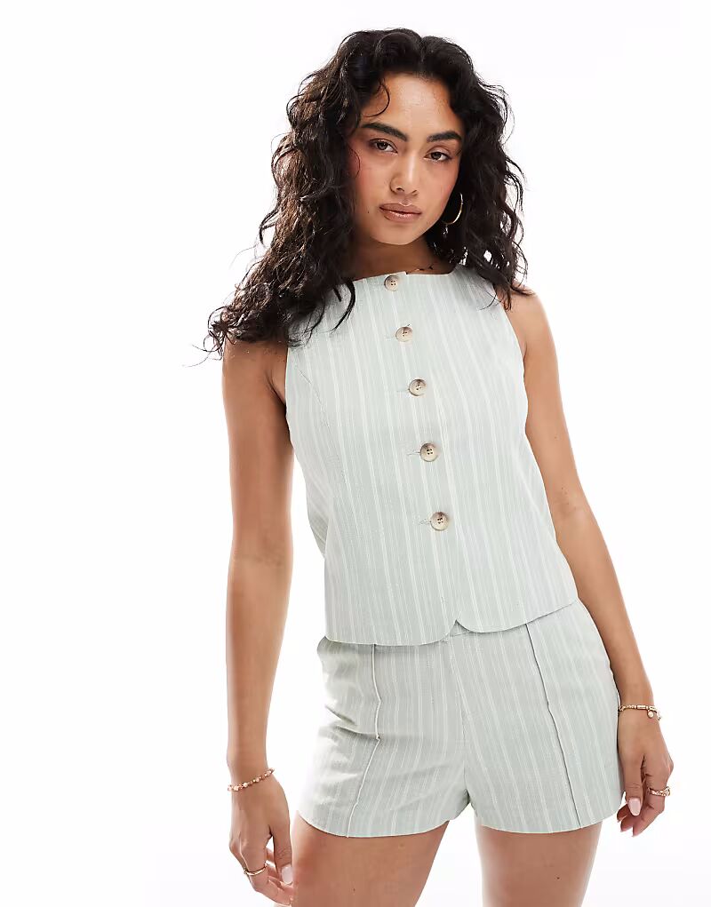 

Жилет Miss Selfridge Coord с пуговицами в зеленую полоску