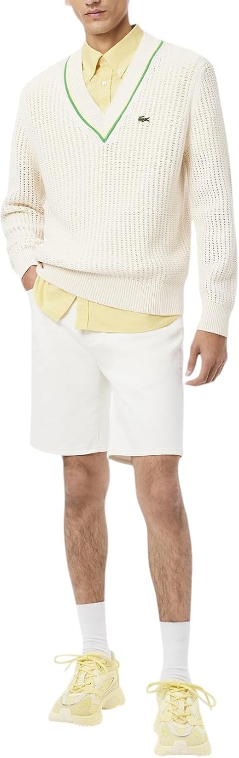 Рубашка Lacoste с коротким рукавом, классический крой, мужская коллекция Core, Yellow/White — фото 4