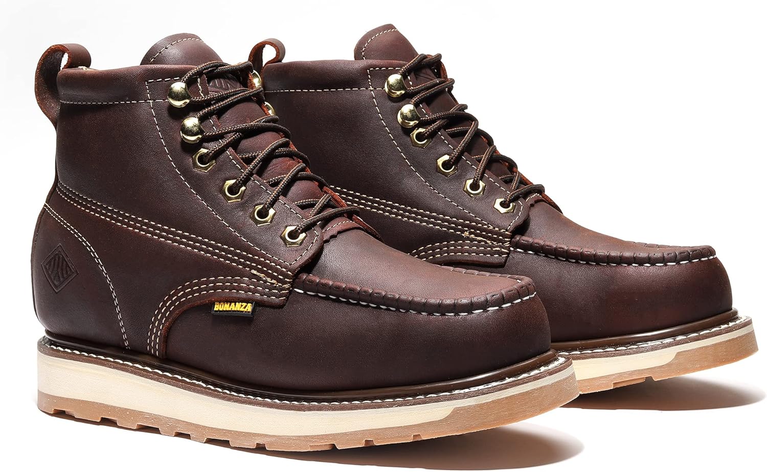 Ботинки для мужчин Bonanza Boots Frontier Dual 6 - премиальная кожа, носок-мокку, стальной носок, легкая двухслойная подошва с комфортной клиновидной вставкой; соответствует стандартам ASTM, бордовый — фото 2