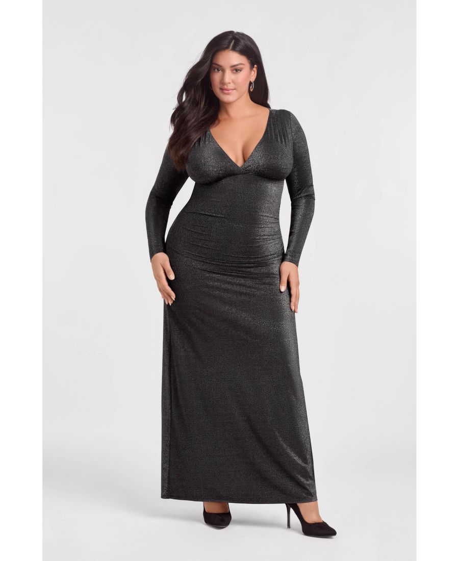 

Женское корректирующее платье S3 с V-образным вырезом, присборенным верхом, длинными рукавами и металлизированной отделкой S3 Apparel, Onyx black