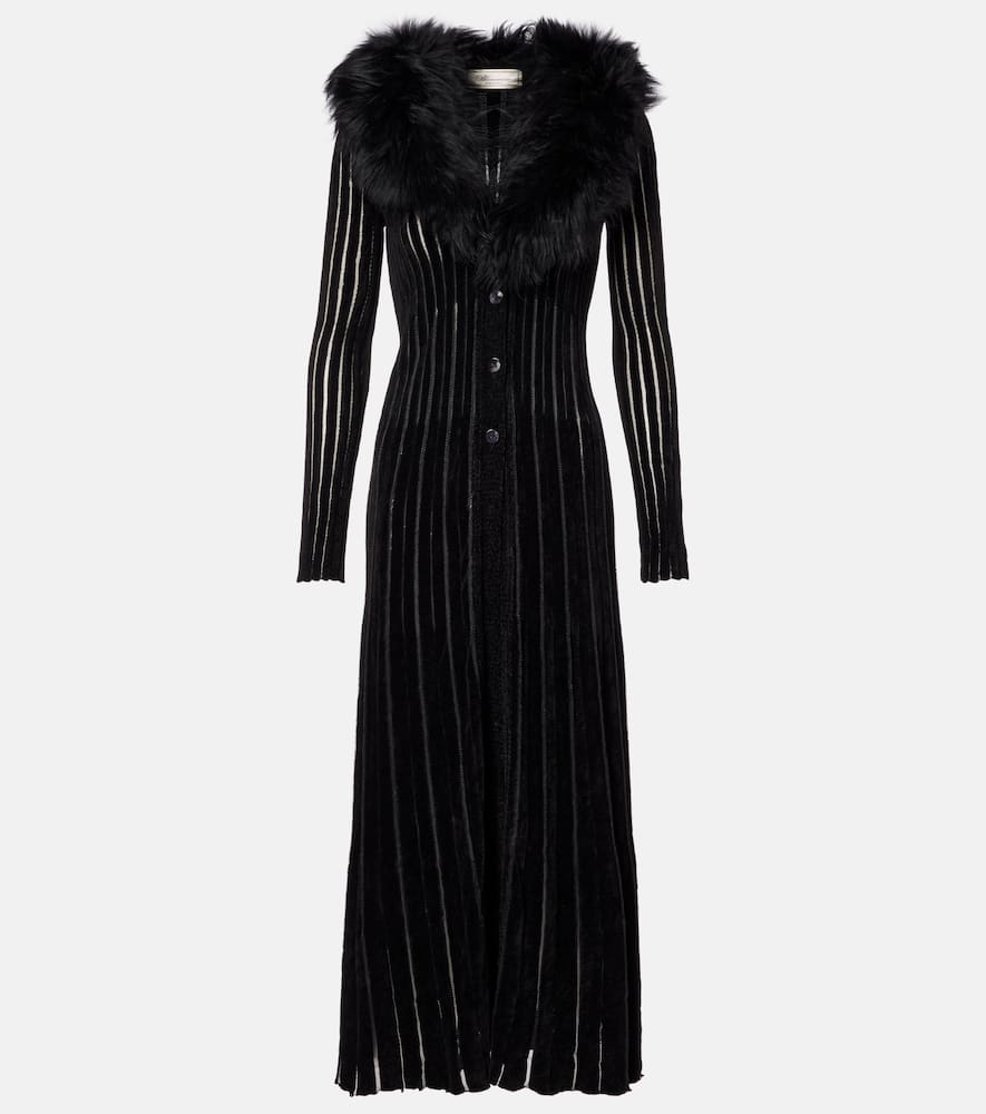 

Полосатый кардиган с отделкой из овчины Blumarine, Black