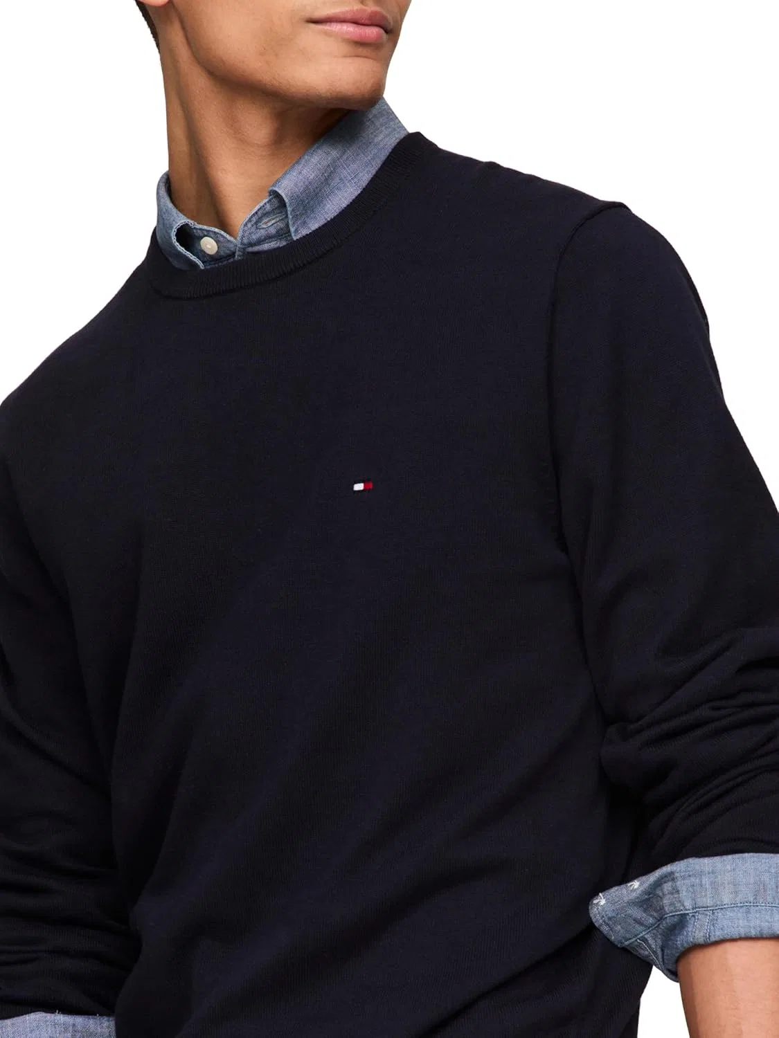 Tommy Hilfiger мужской хлопковый однотонный свитер с круглым вырезом, легкий пуловер, также доступен в размерах Big & Tall, Desert Sky — фото 2