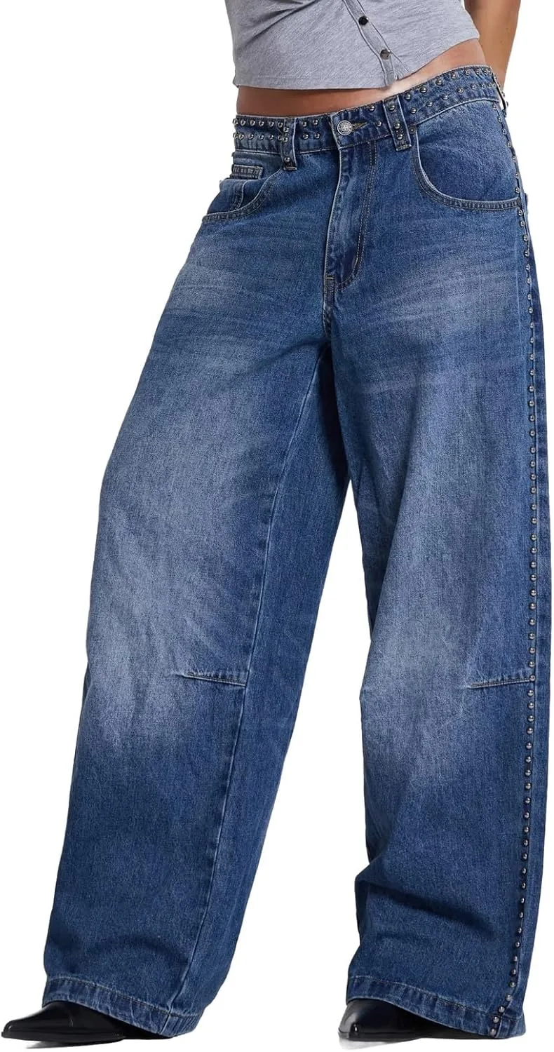 Женские джинсы Baggy Wide Leg с заклепками, низкая посадка