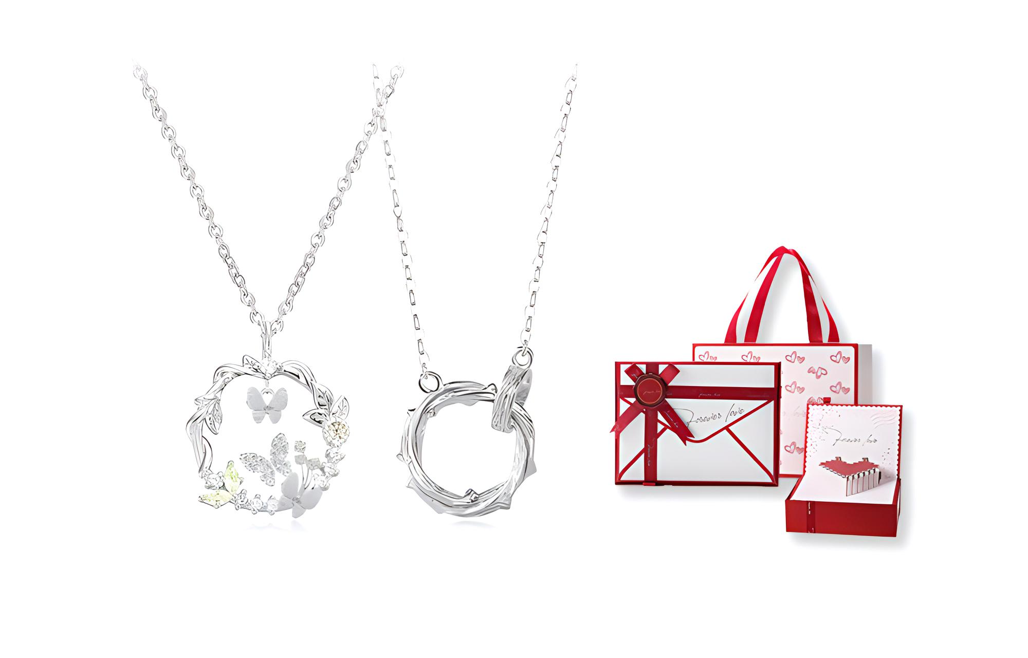 

Унисекс ожерелье GIFU, Butterfly Lucky Flower Wreath Couple Necklace + [Love Heartbeat Gift Box]