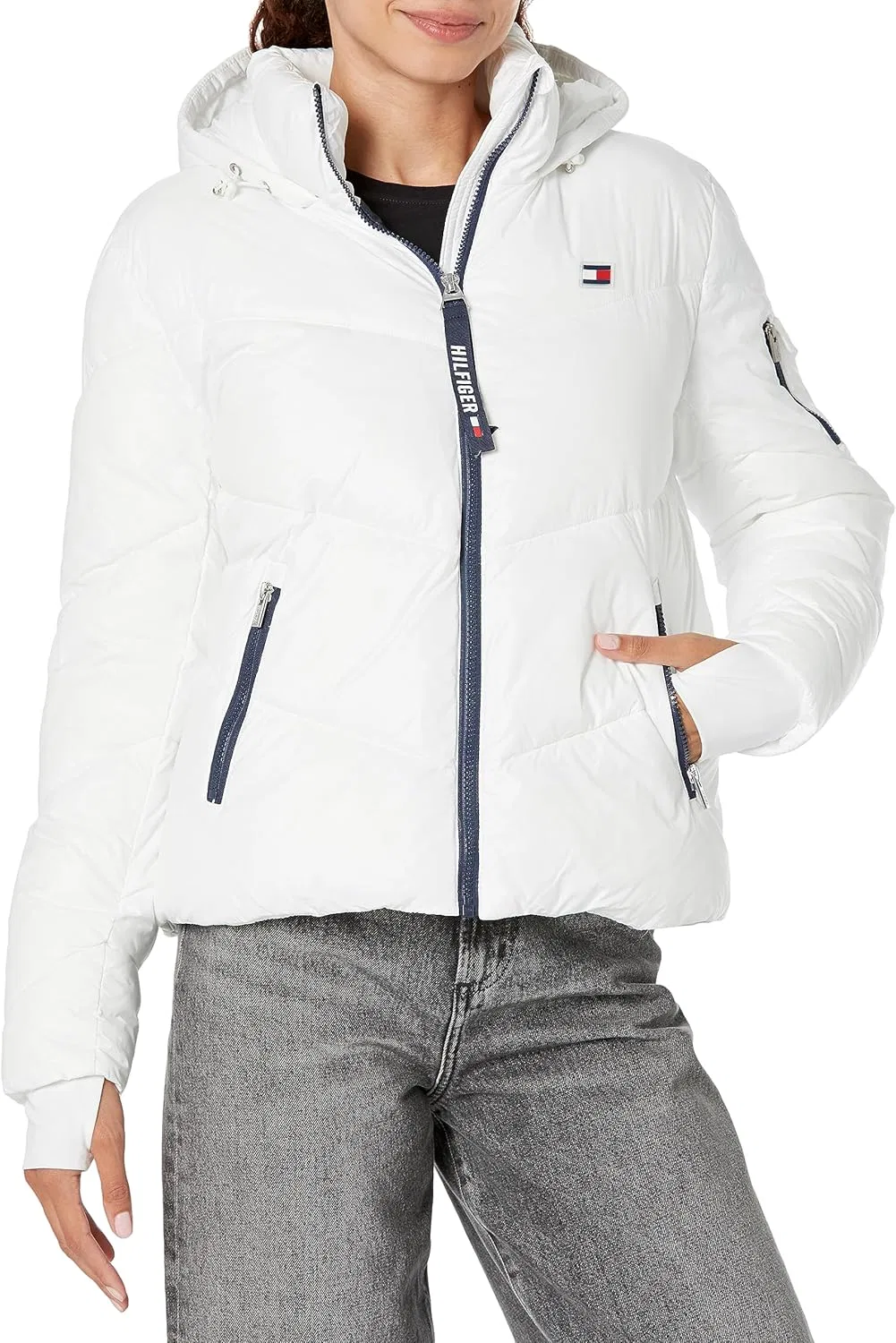 Женская куртка-пуховик с капюшоном Tommy Hilfiger, белый