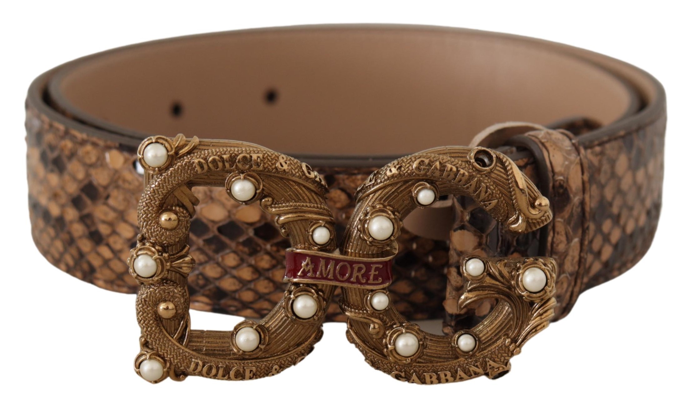 

Элегантный ремень из змеиной кожи для женщин Dolce & Gabbana, коричневый
