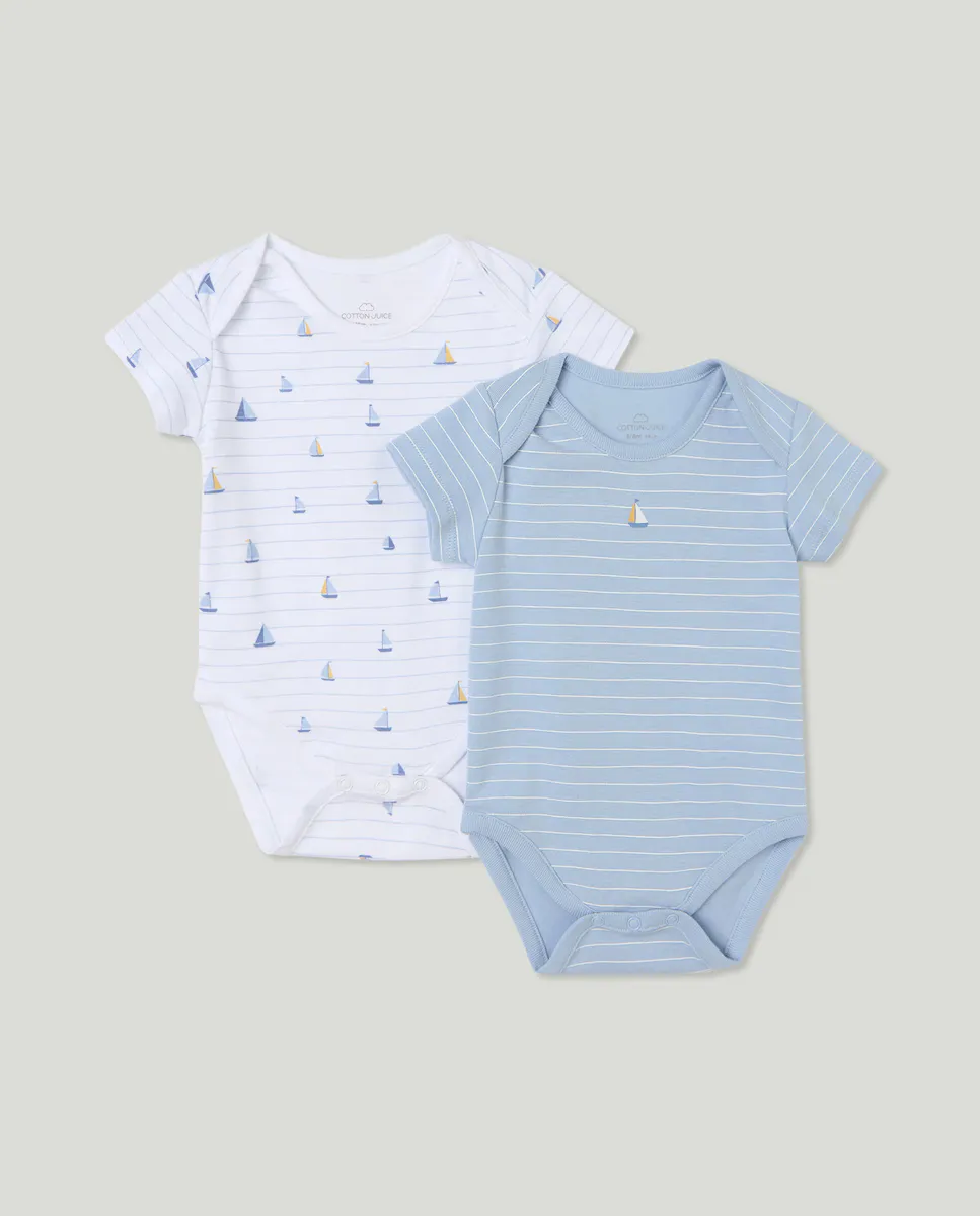 

Упаковка из двух детских боди с короткими рукавами Cotton Juice, синий