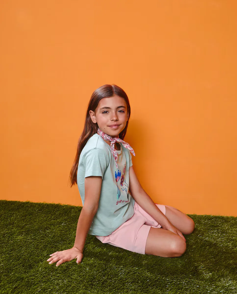 

Футболка для девочки с короткими рукавами и позиционным принтом Kids El Corte Inglés, светло-зеленый