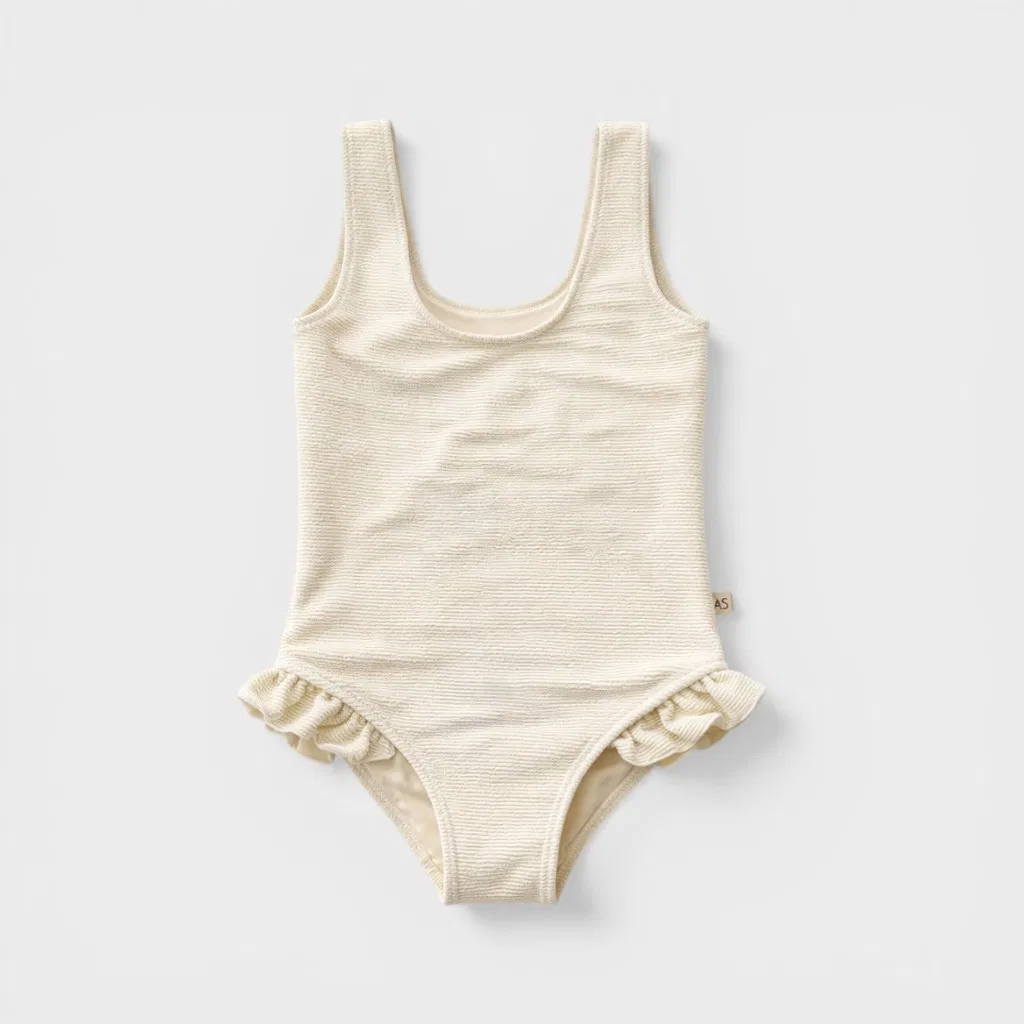 Детский купальник Ribbed Ruffle цвета сливочного айвори от Mystella