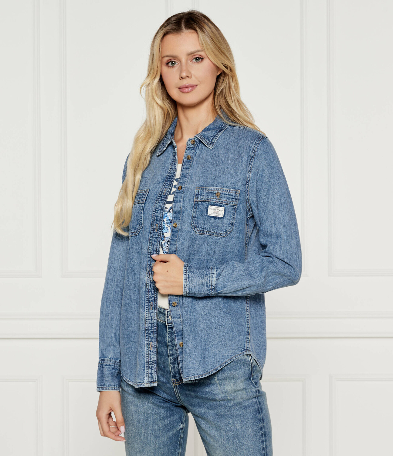 

Джинсовая рубашка Guess Jeans Classic fit, синий