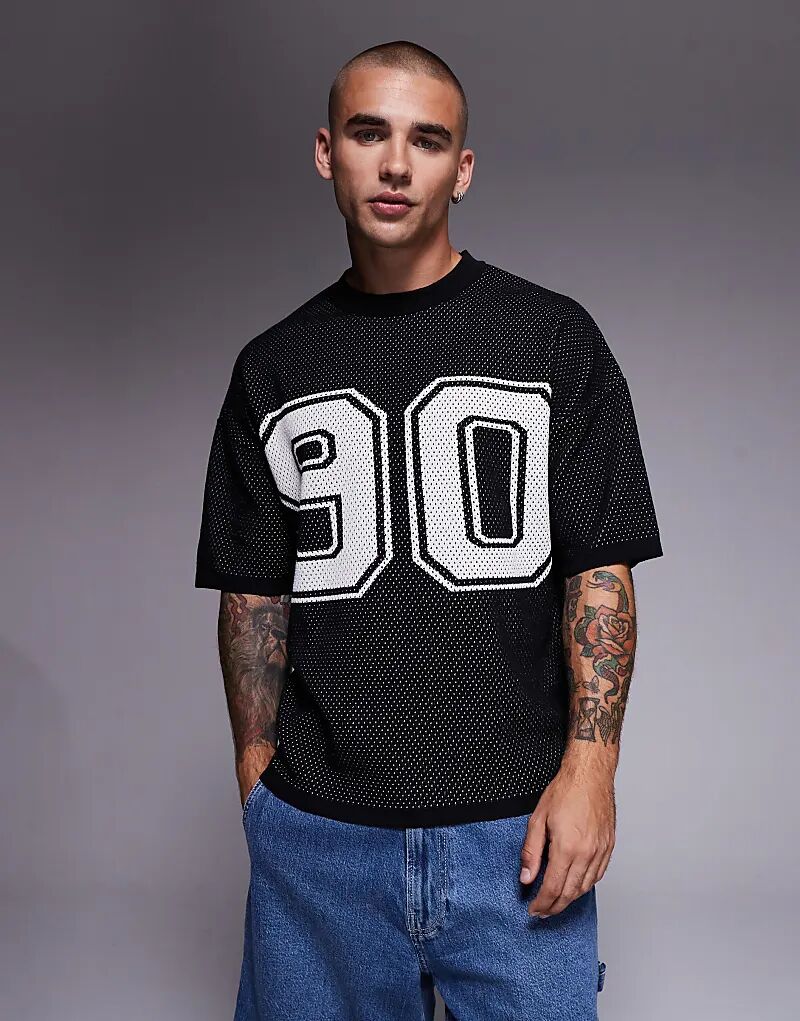 

Свободная трикотажная футболка свободного кроя из ткани Airtex от ASOS DESIGN с графикой 90-х годов черного цвета