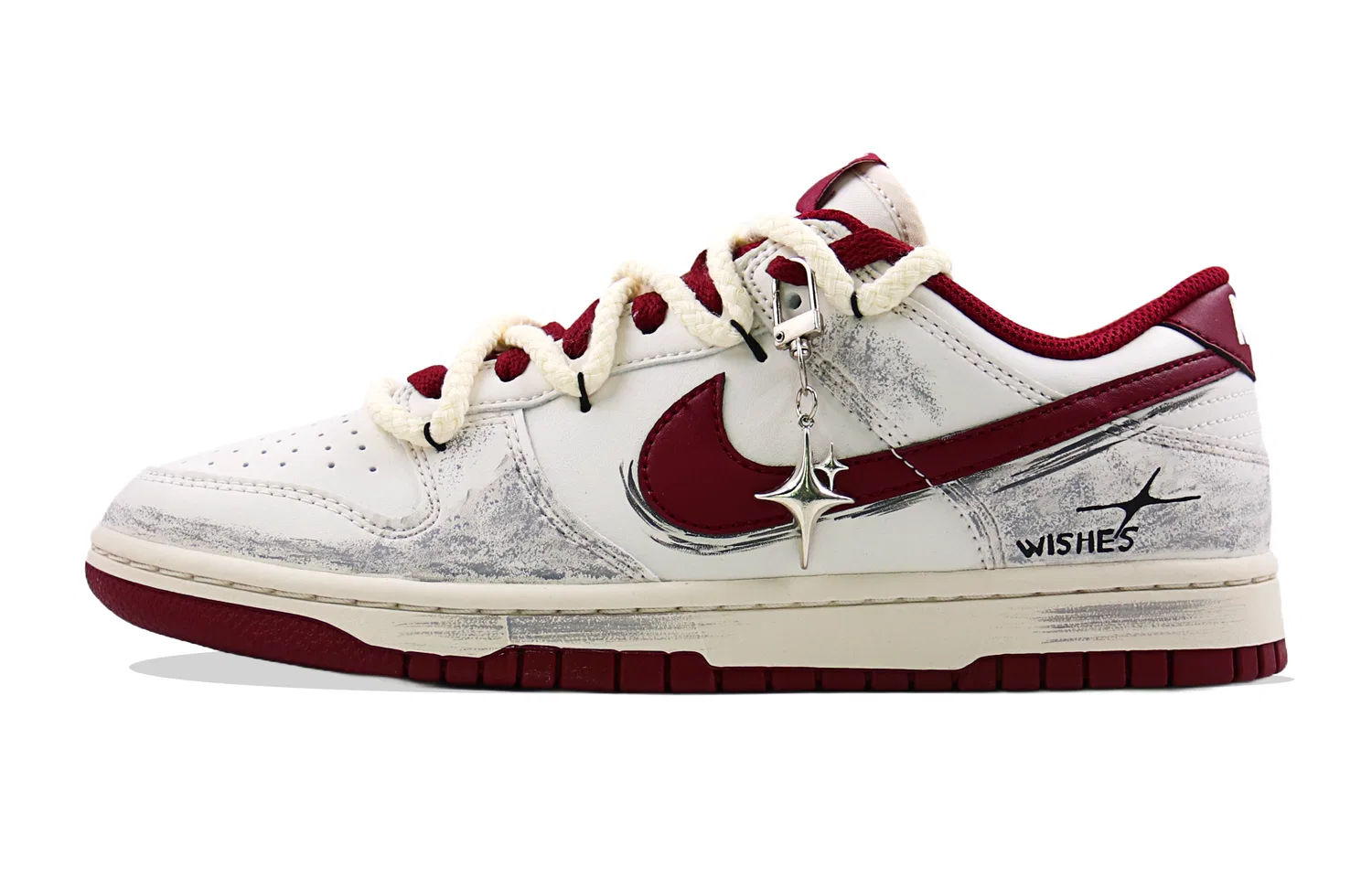 Кроссовки низкие с эффектом состаривания Nike Dunk White Red — фото 3