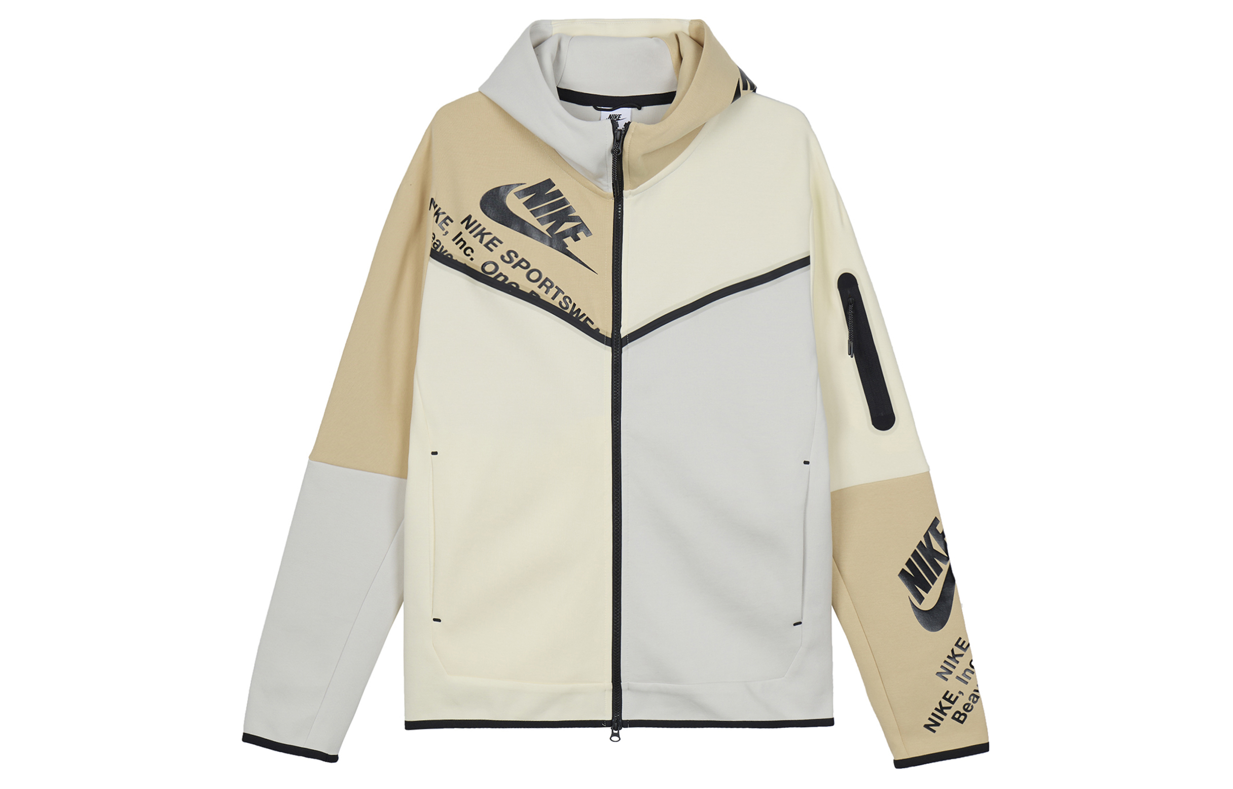 

Nike Толстовка с капюшоном Sportswear Tech Fleece Printed Full-zip, цвет: светлая кость/кокосовое молоко/кунжут/черный
