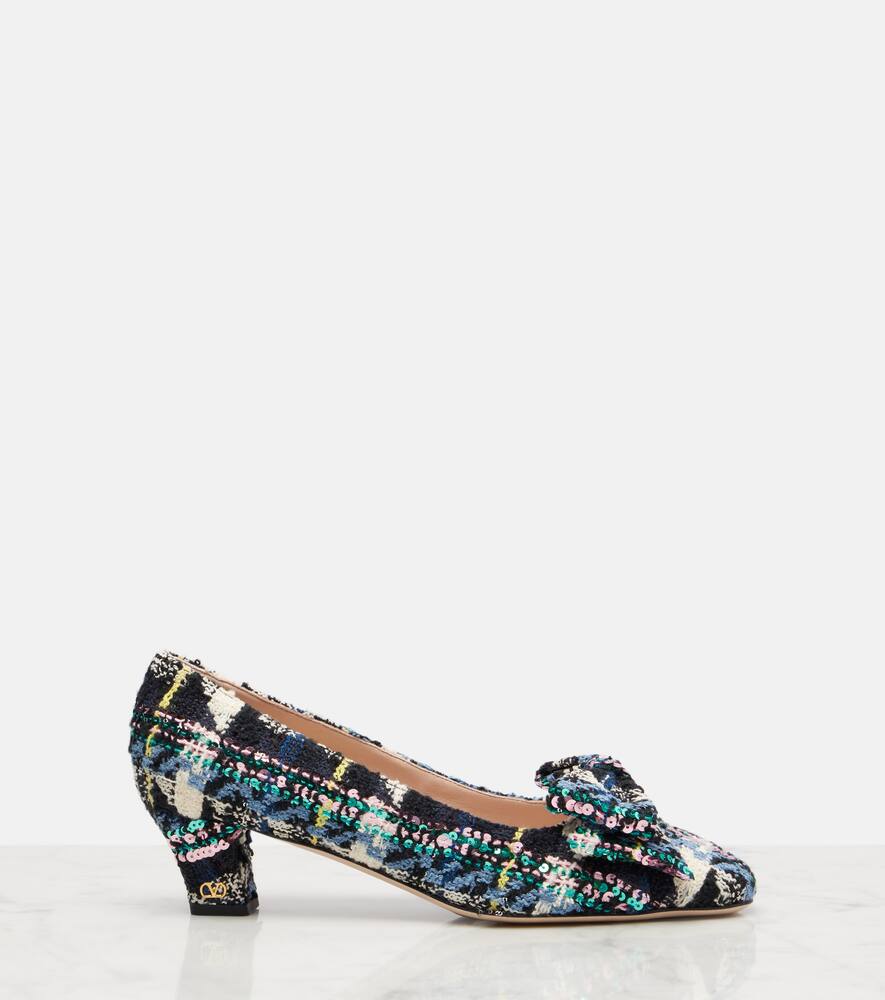 Ботинки Bowow 45 bow-detail из твида Valentino Garavani, Multicolor-Navy — фото 4