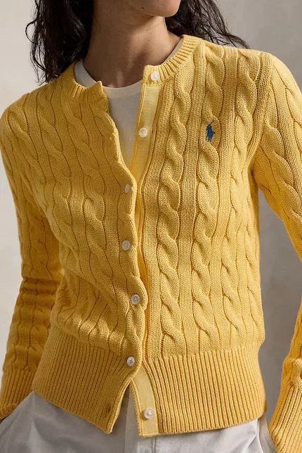 Кардиган женский из хлопка COTTON-LSL-CRD Polo Ralph Lauren, желтый — фото 4
