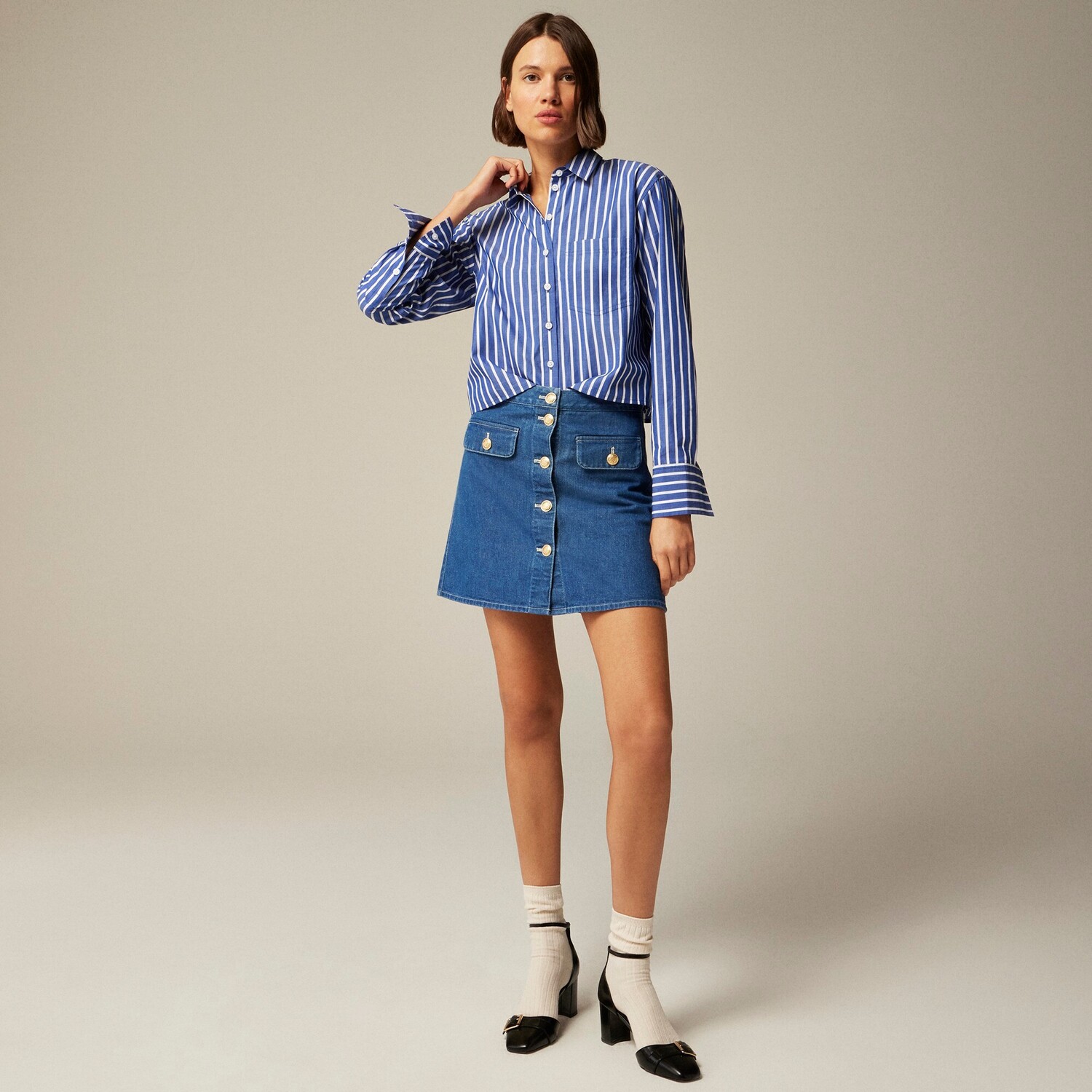 

Джинсовая мини-юбка с пуговицами спереди J.Crew, розовый