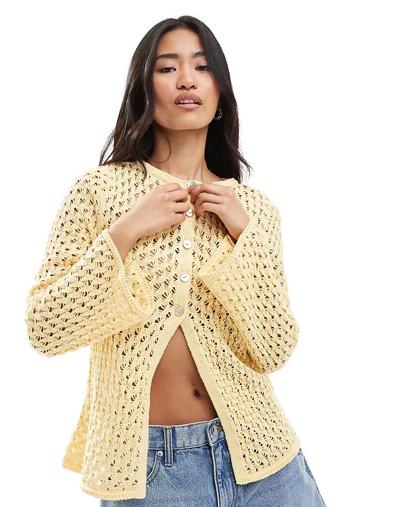 

Кардиган крючком ASOS DESIGN с разрезом по горловине, цвет пахты